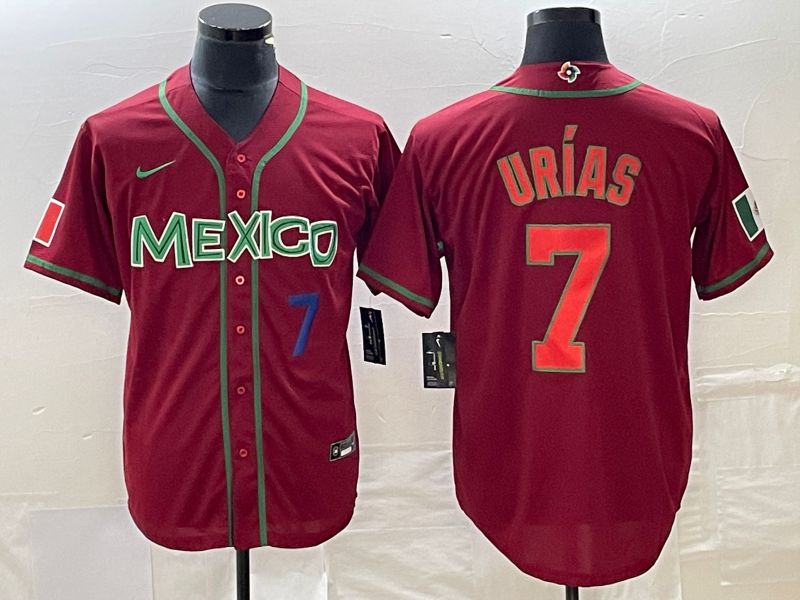 Men 2023 World Cub Mexico #7 Urias Red orange Nike MLB Jersey6
